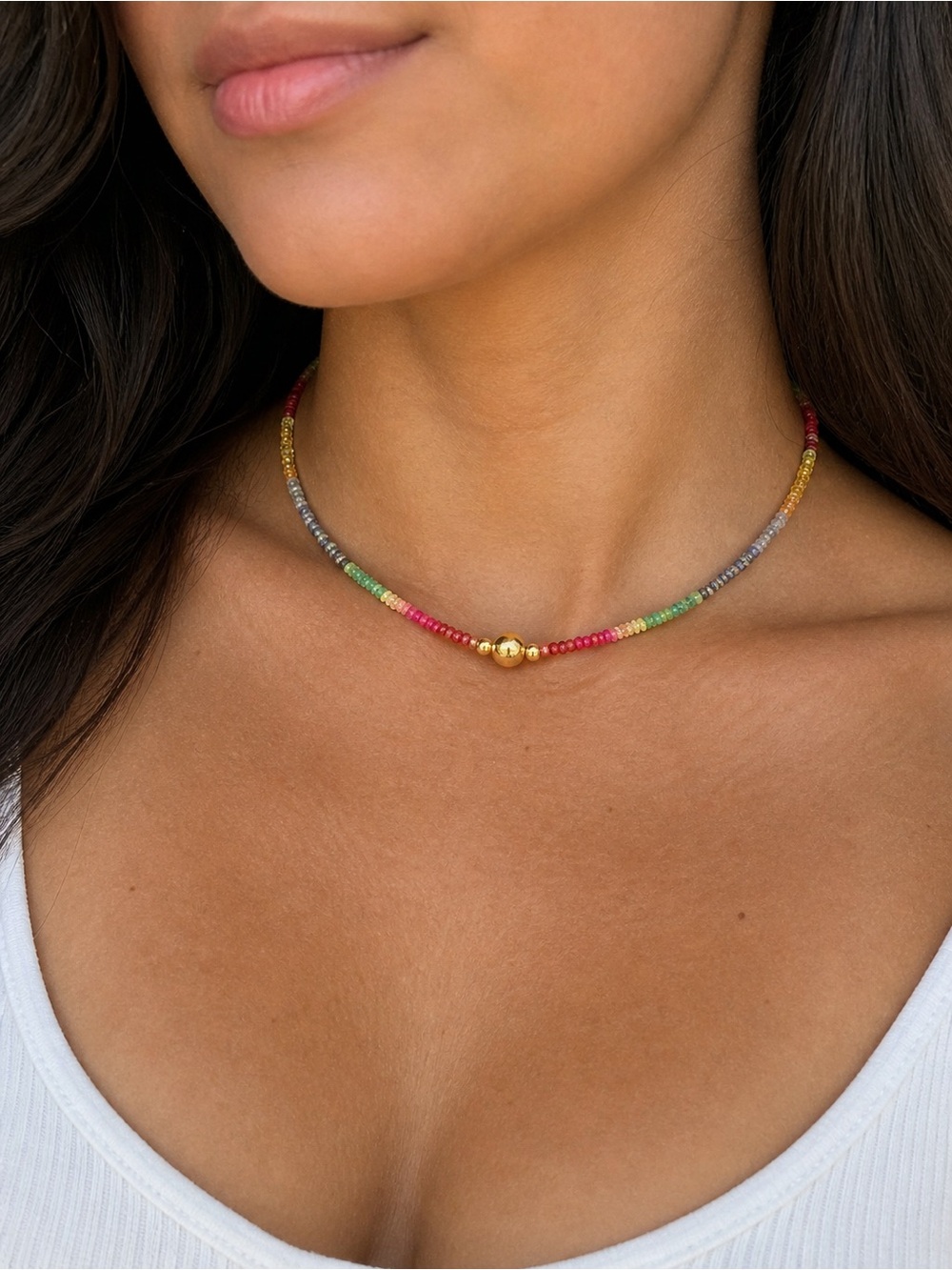 14K Gold (585) Rainbow Sapphire Gemstone Necklace - Picture 10 of 10